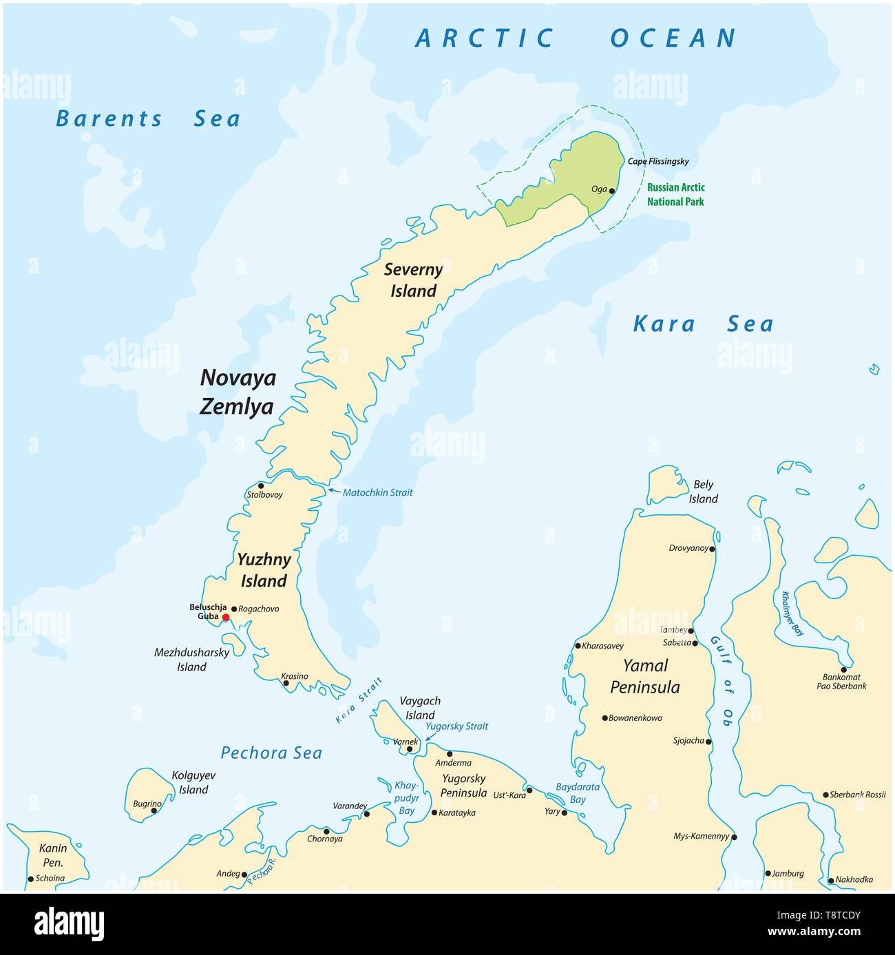 Karte Des Archipels Nova Semlja Im Arktischen Ozean Im Norden Russlands T8tcdy 