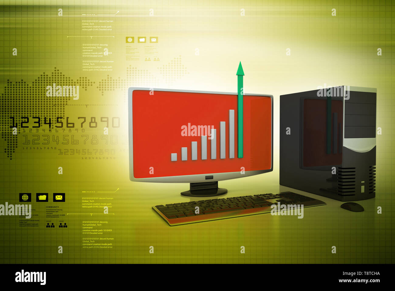 Computer zeigt ein Diagramm mit Finanzdaten Stockfoto