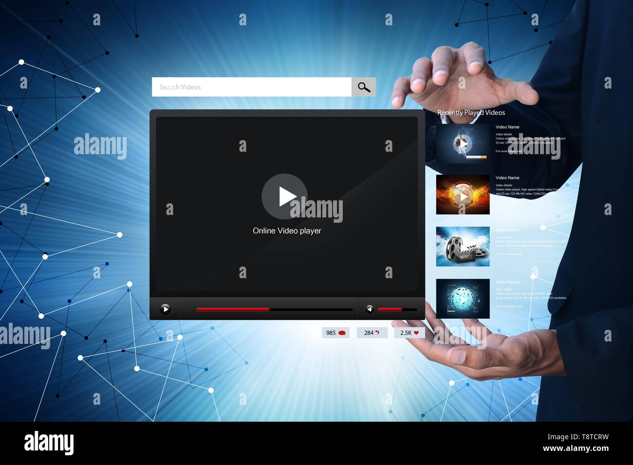 Mann mit der Play-Taste Stockfoto