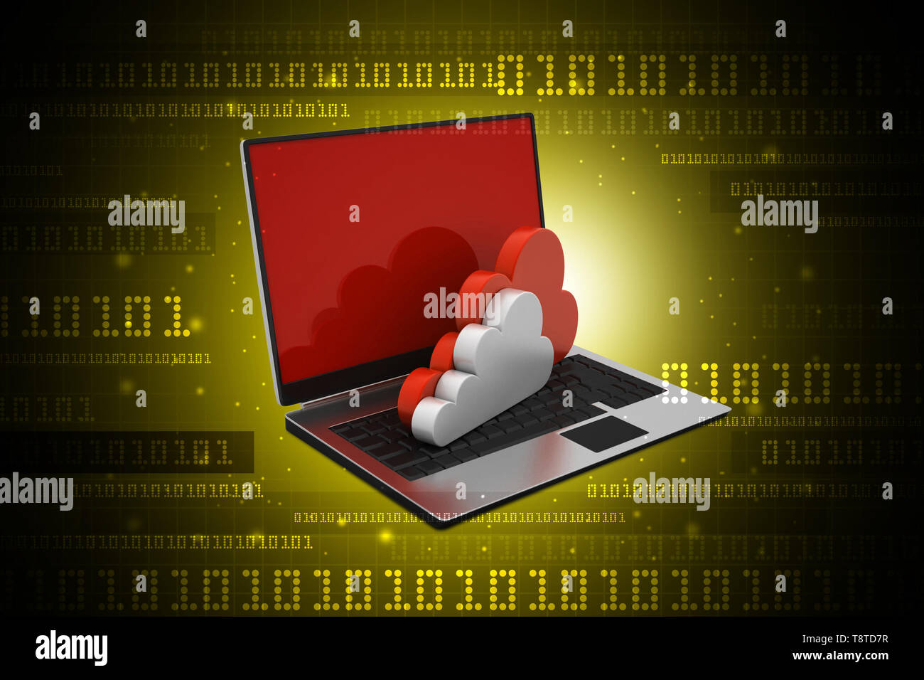 Laptop zeigt das Konzept des Cloud Computing. Stockfoto