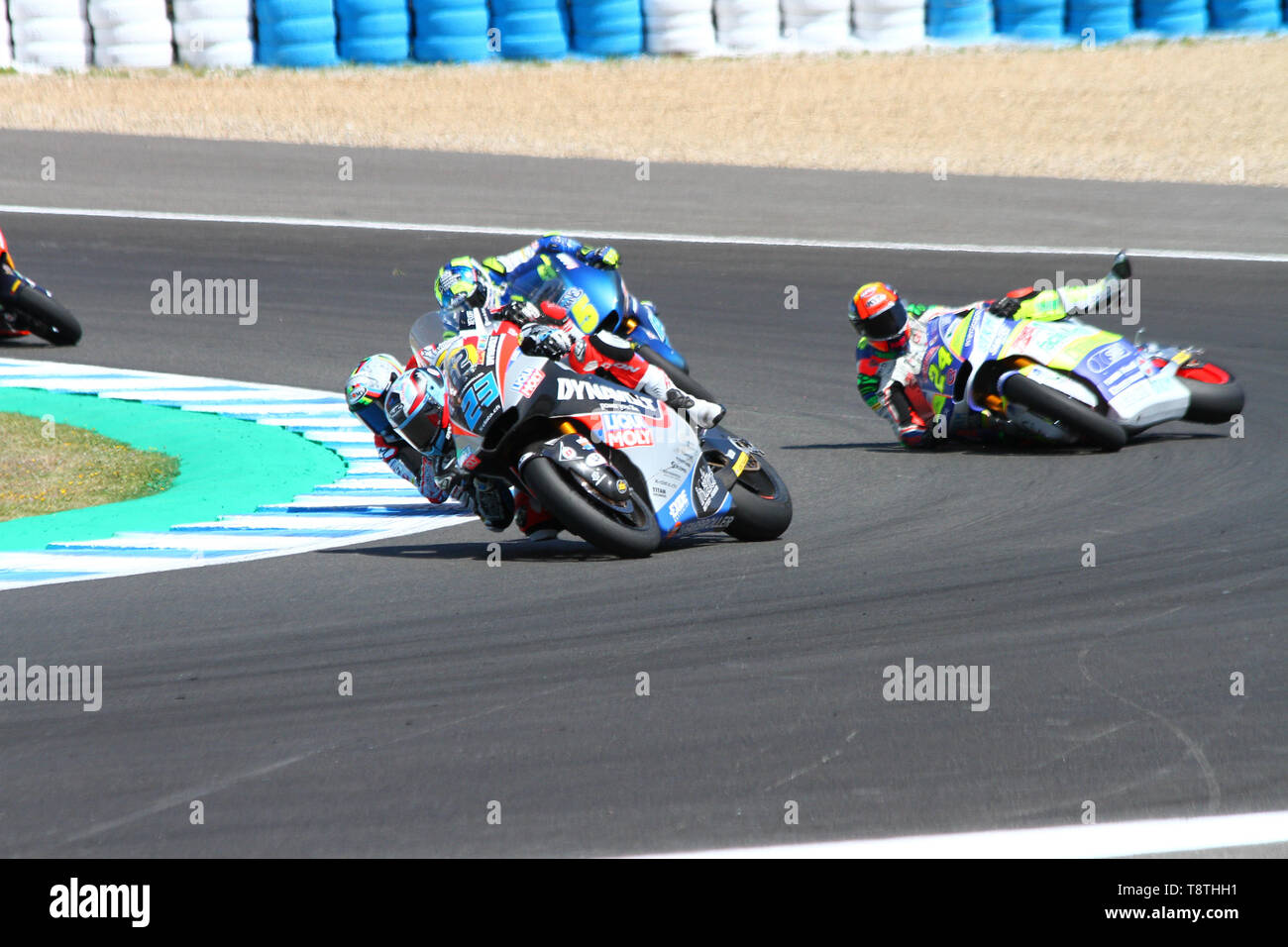 24 Simone Corsi fallen im Laufe des Moto2-Rennen Spanien Runde Stockfoto