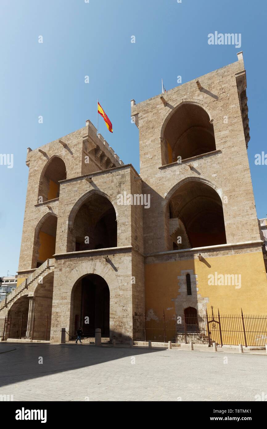 Torres de Serranos, mittelalterlichen Stadttor, Carme Viertel, Altstadt, Valencia, Provinz Valencia, Spanien Stockfoto