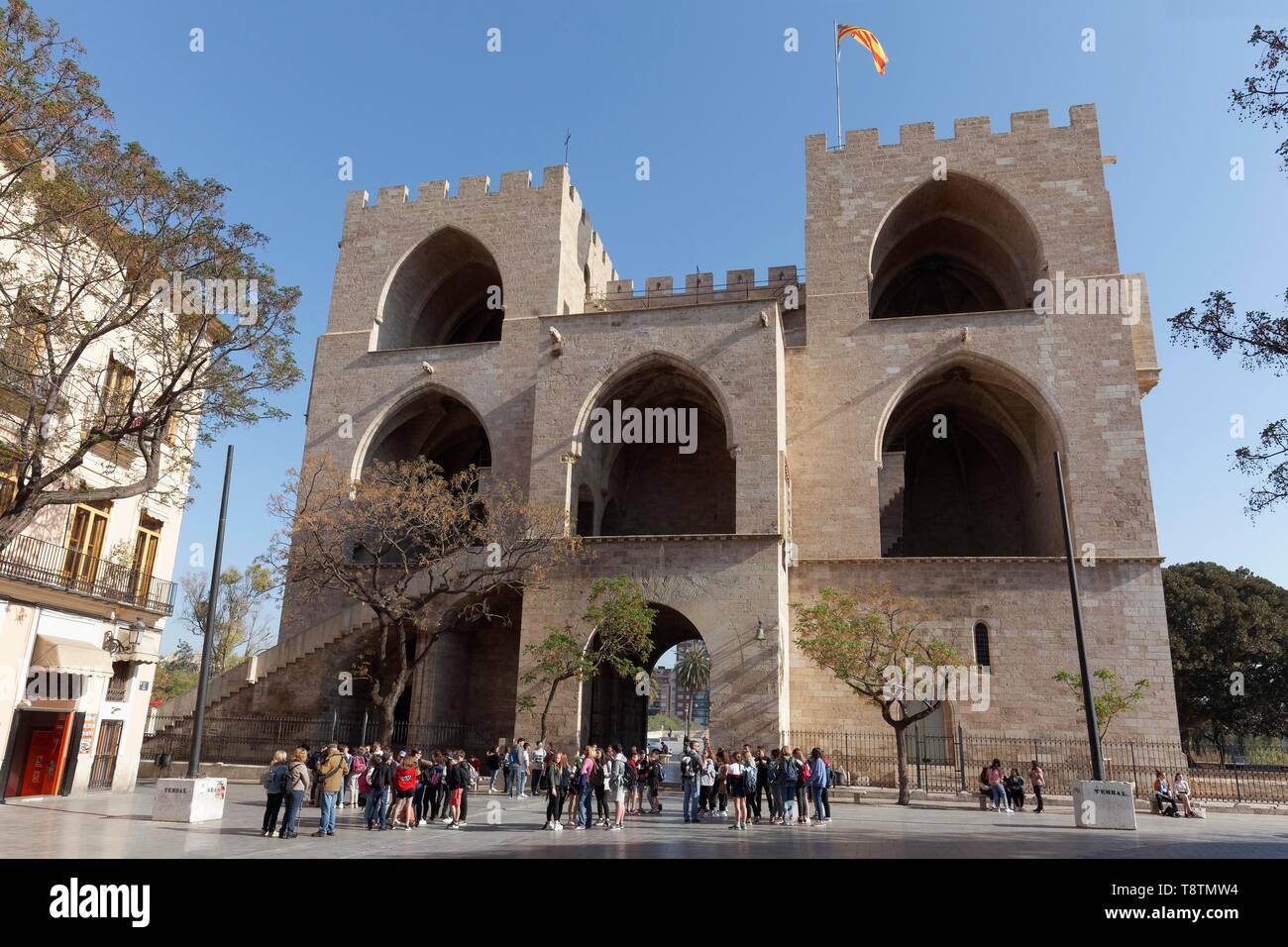 Torres de Serranos, mittelalterlichen Stadttor, Carme Viertel, Altstadt, Valencia, Provinz Valencia, Spanien Stockfoto