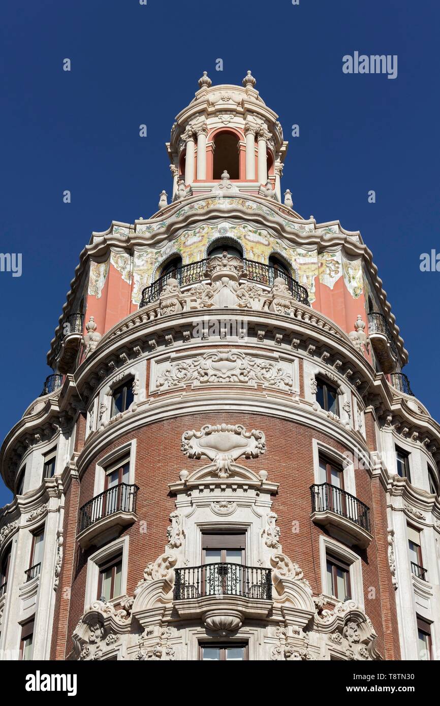 Splendid neo-barocken Gebäude der Banco de Valencia, Valencia, Spanien Stockfoto