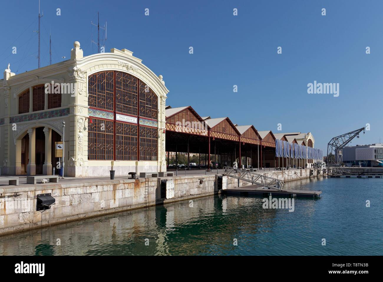 Tinglado del Puerto, historischen Hafen Gebäude, moderne Valencia, Valencia, Spanien Stockfoto