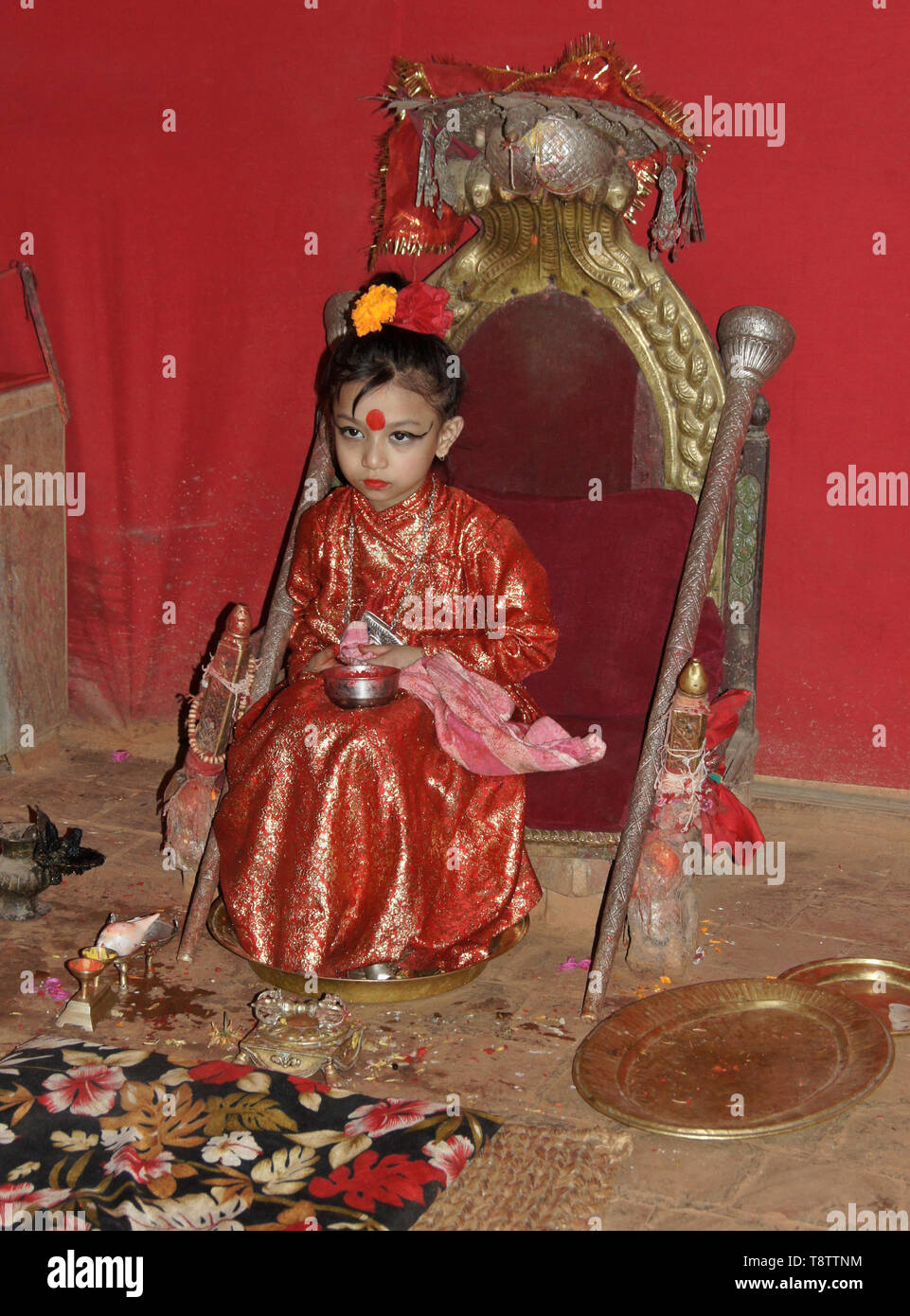 Die Kumari (lebende Göttin) in Patan, Tal von Kathmandu, Nepal Stockfoto