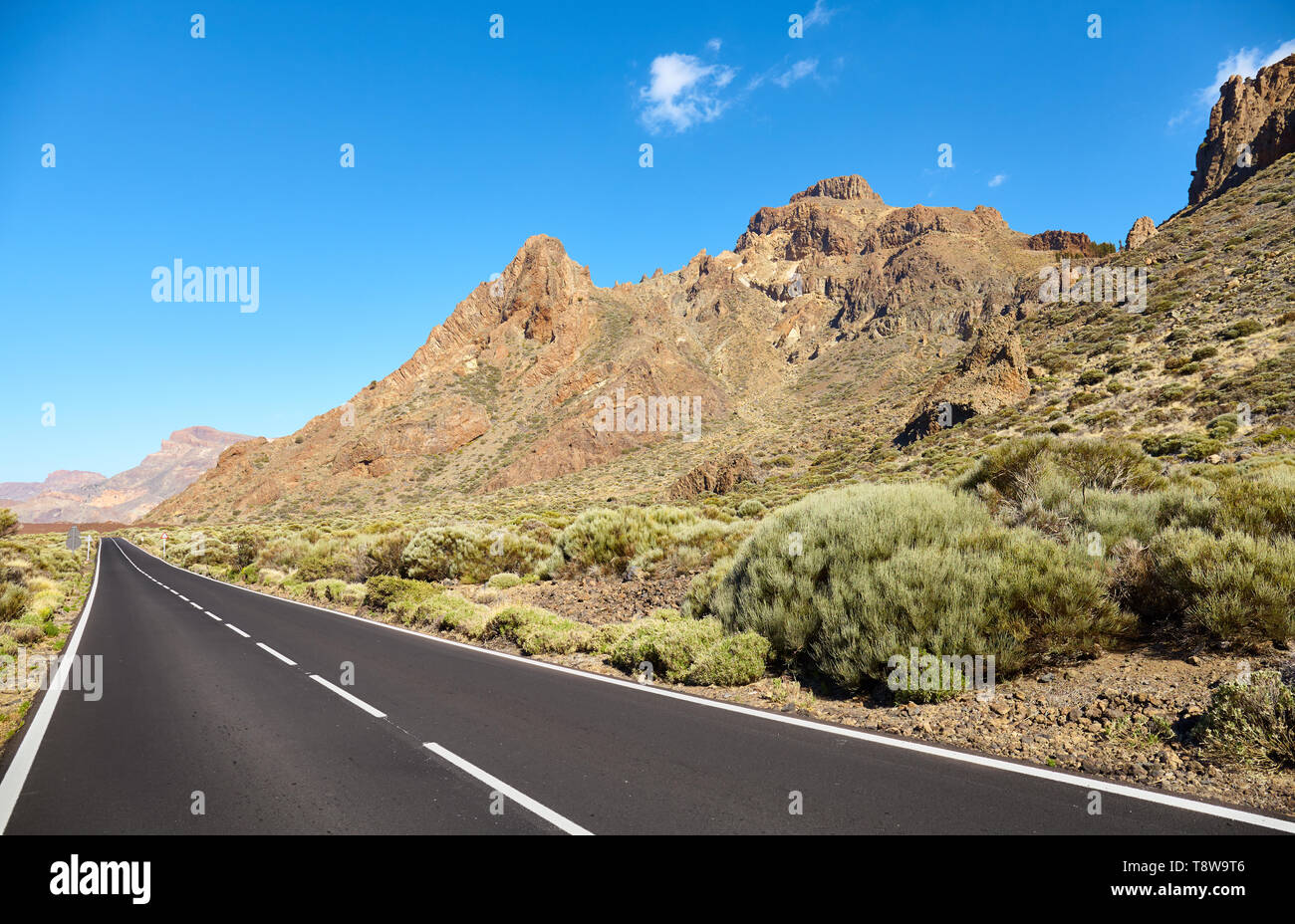 Malerische Berg Straße in den Nationalpark Teide, Teneriffa, Spanien. Stockfoto