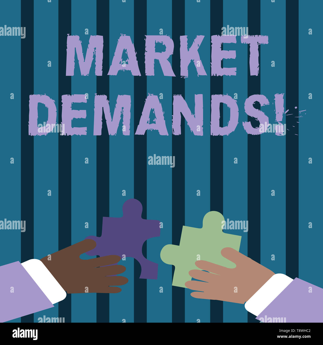 Text Zeichen anzeigen Markt Deanalysisds. Business Foto text Sammeln von Fakten über Situationen, die Marktplatz zwei Hände halten bunte Puzzle Puz beeinflussen Stockfoto