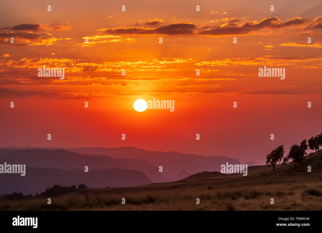 Sonnenuntergang Panorama der Semien Berge, Äthiopien Stockfoto