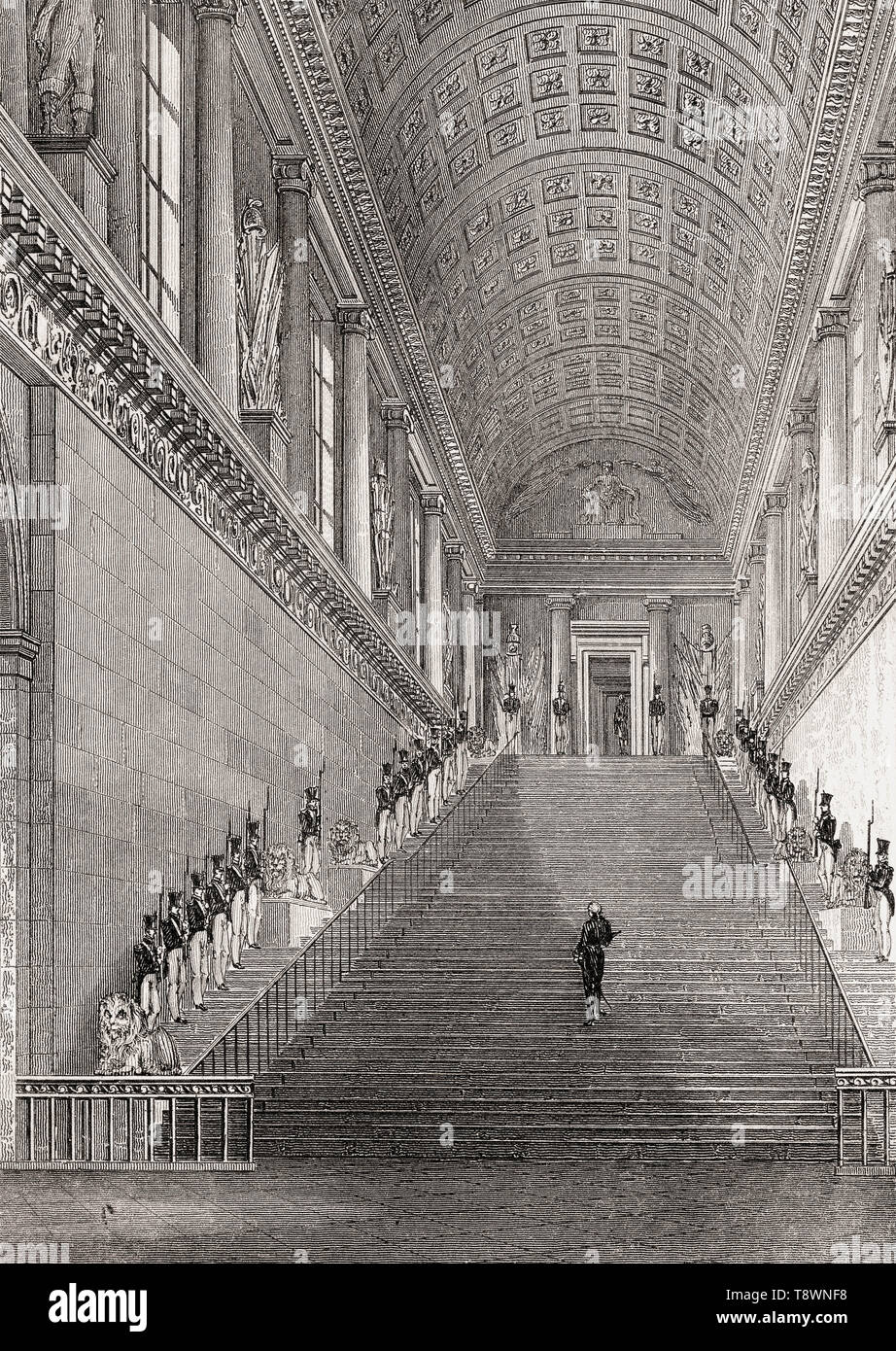 Treppe der Kammer der Peers, Chambre des pairs, Paris, antiken Stahl Gravierte drucken, 1831 Stockfoto