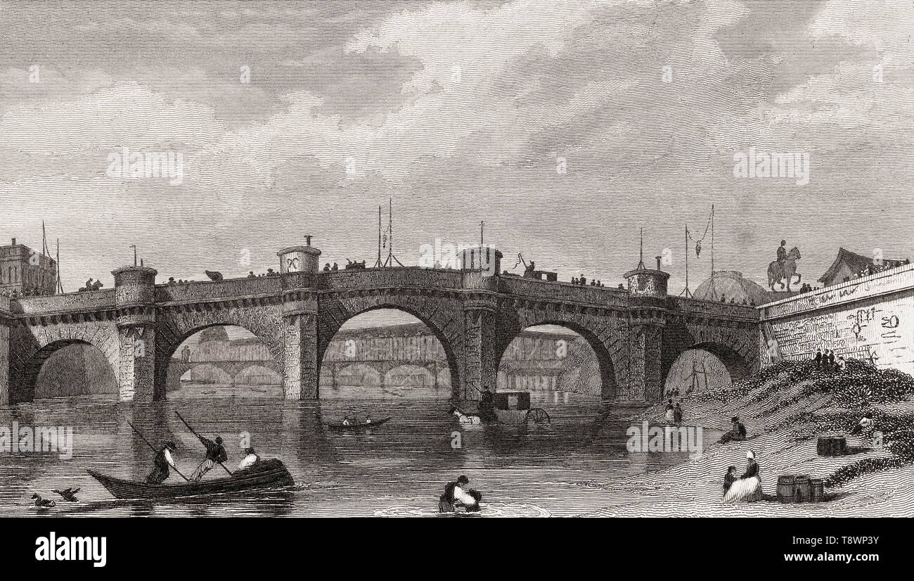 Pont Neuf, Paris, antiken Stahl Gravierte drucken, 1831 Stockfoto