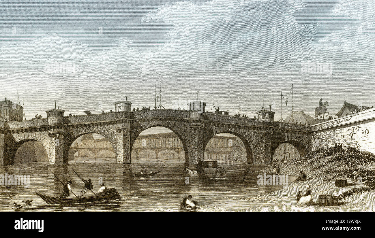 Pont Neuf, Paris, antiken Stahl Gravierte drucken, 1831 Stockfoto