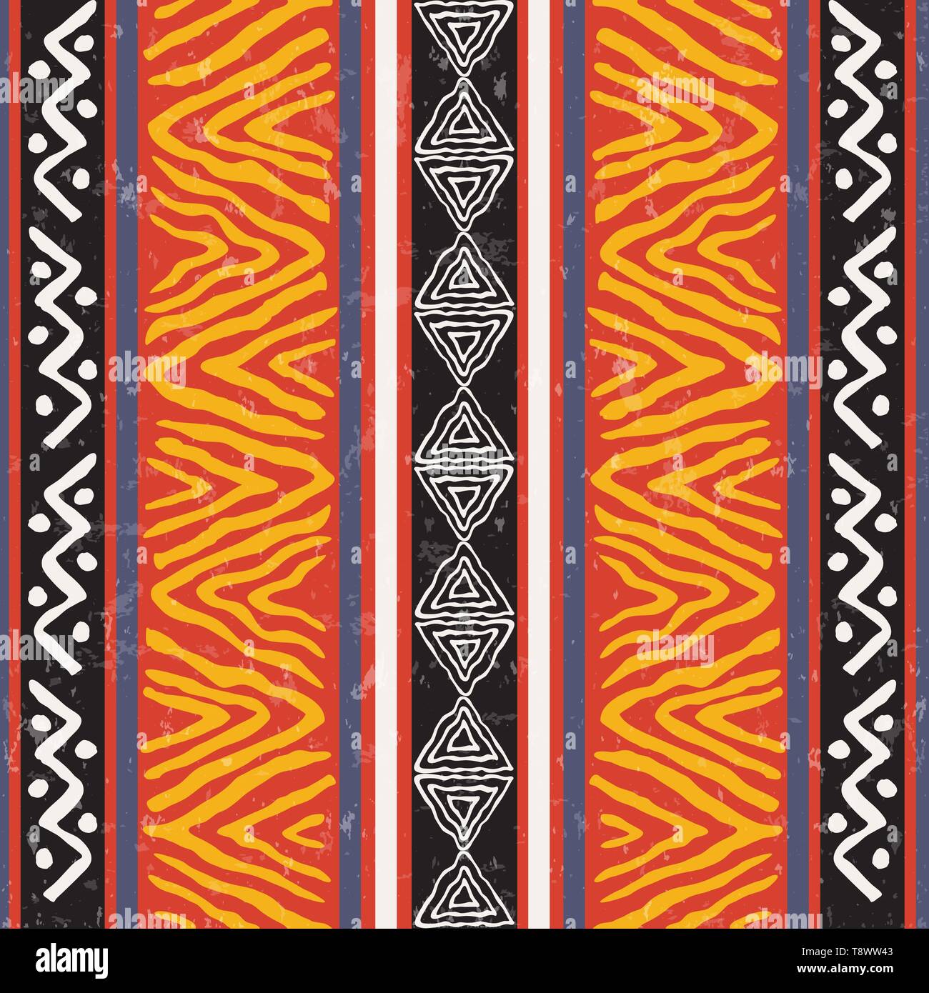 Afrikanische Kunst nahtlose Muster Abbildung mit bunten tribal Dekoration. Wild boho Hintergrund Design. Stock Vektor