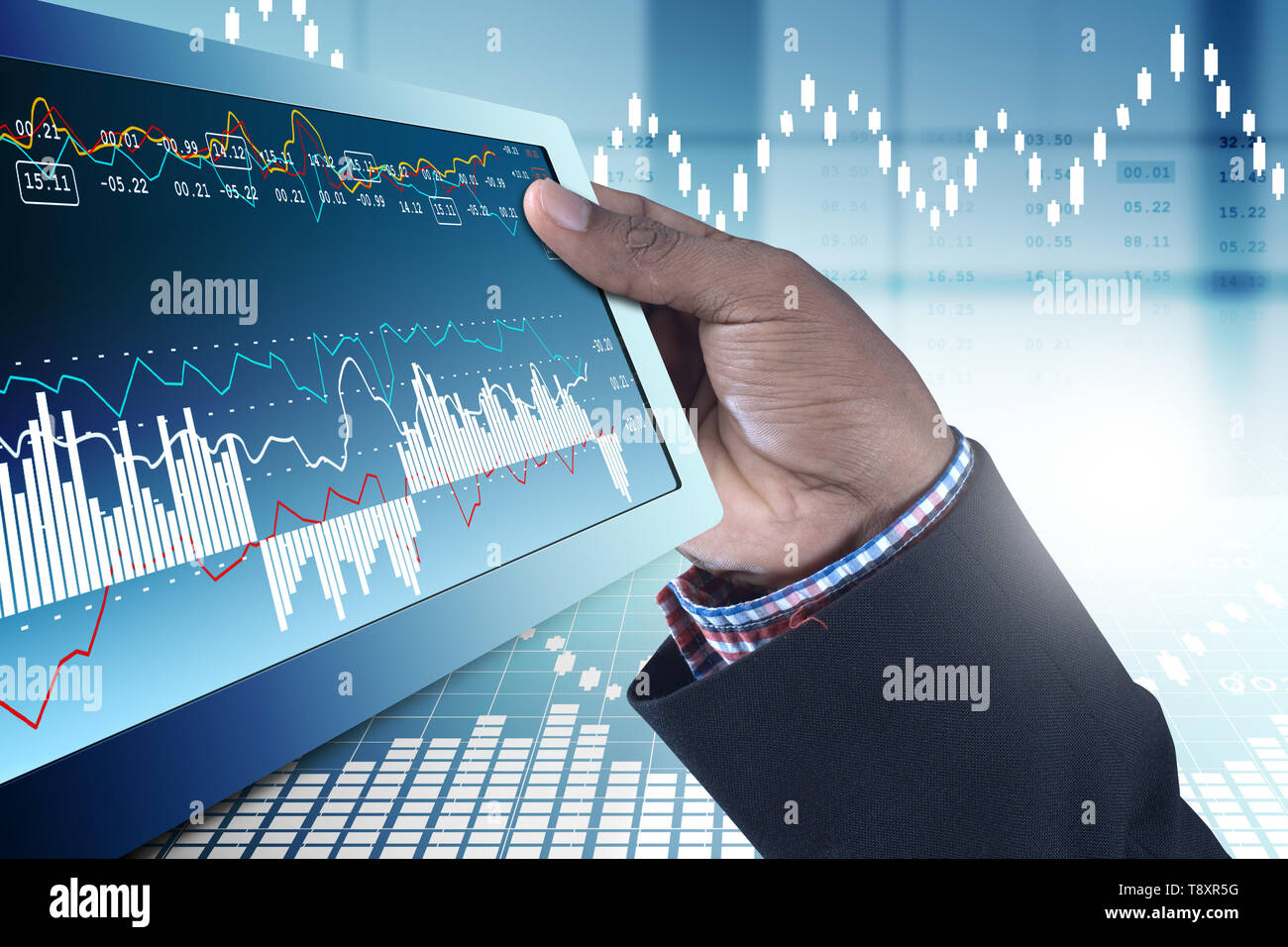 Unternehmer, die den Aktienkurs Stockfoto