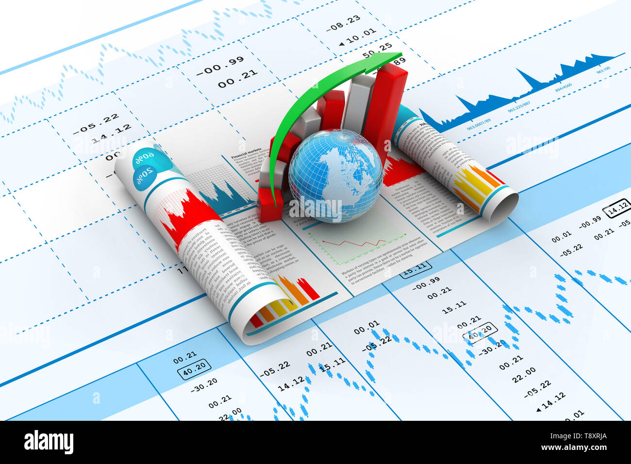 Globus mit finanziellen Graph Stockfoto