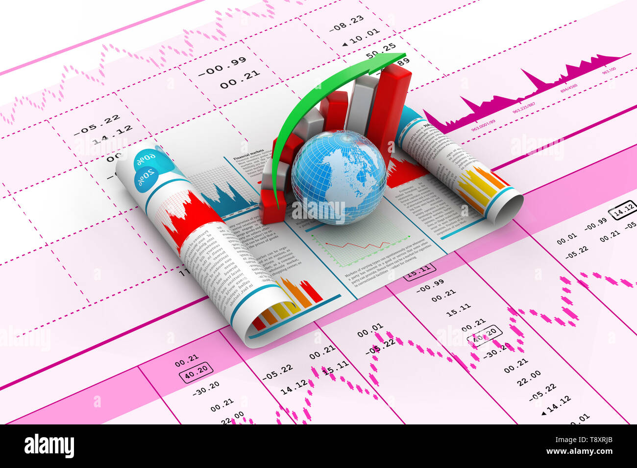 Globus mit finanziellen Graph Stockfoto