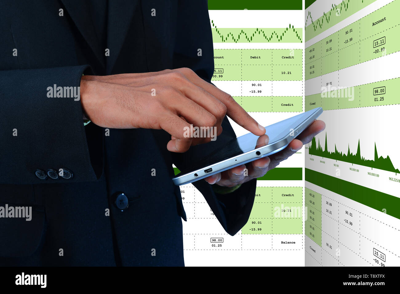 Börse Grafik Analyse mit Tablet Stockfoto