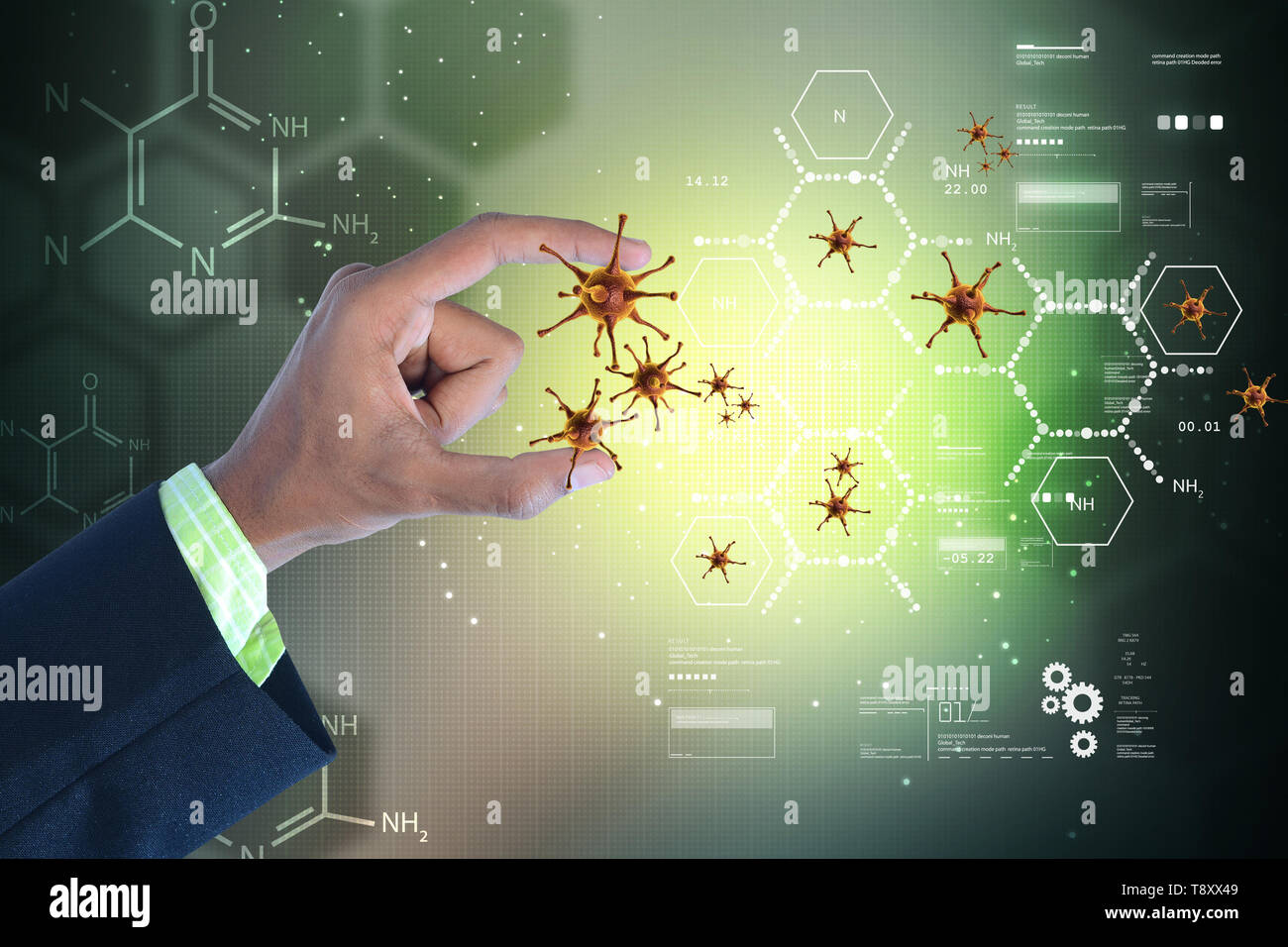 Mann mit 3-d-Virus Stockfoto
