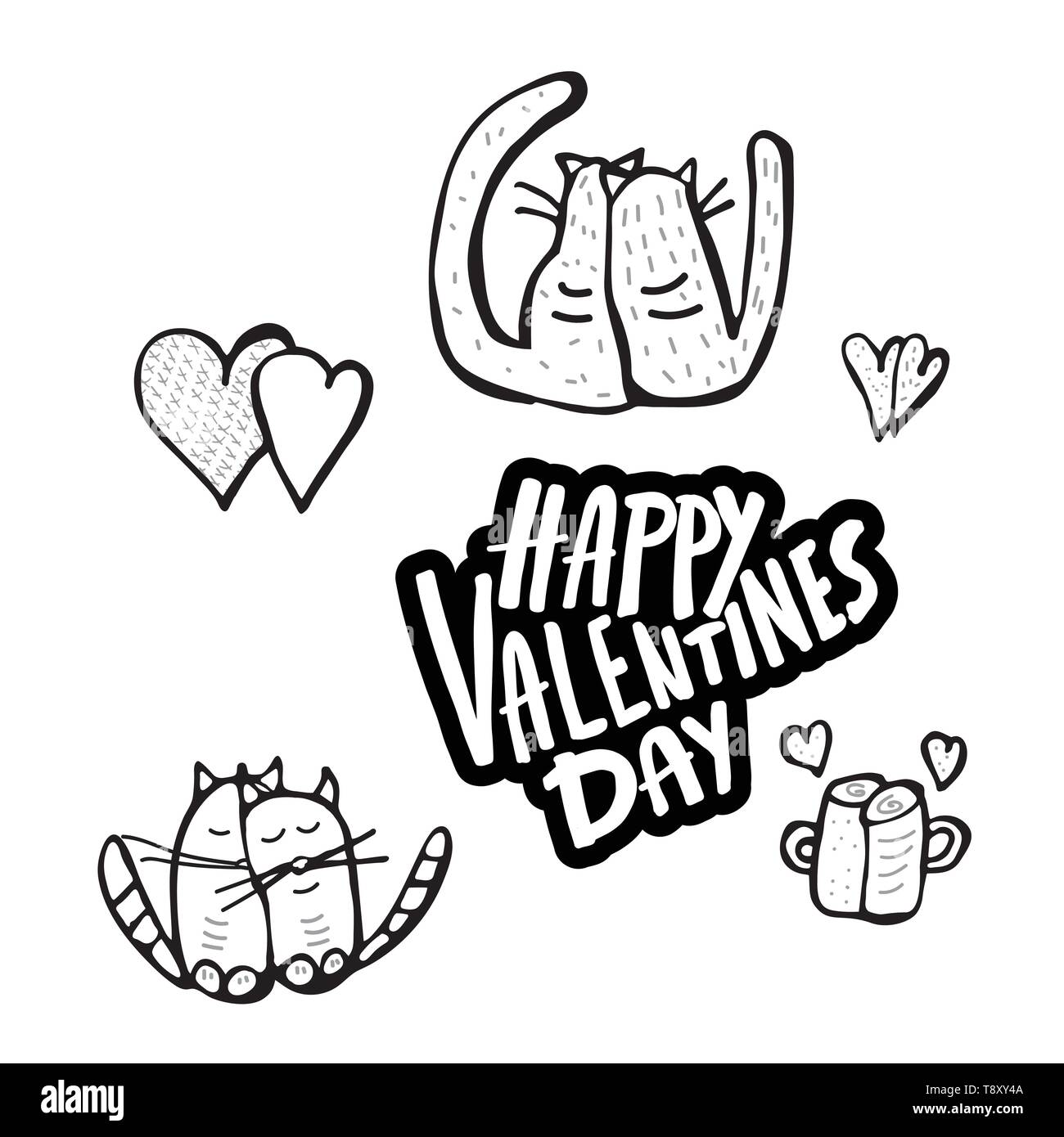 Happy Valentines Tag Karte. Handschriftliche Beschriftung mit Vector Illustration. Stock Vektor