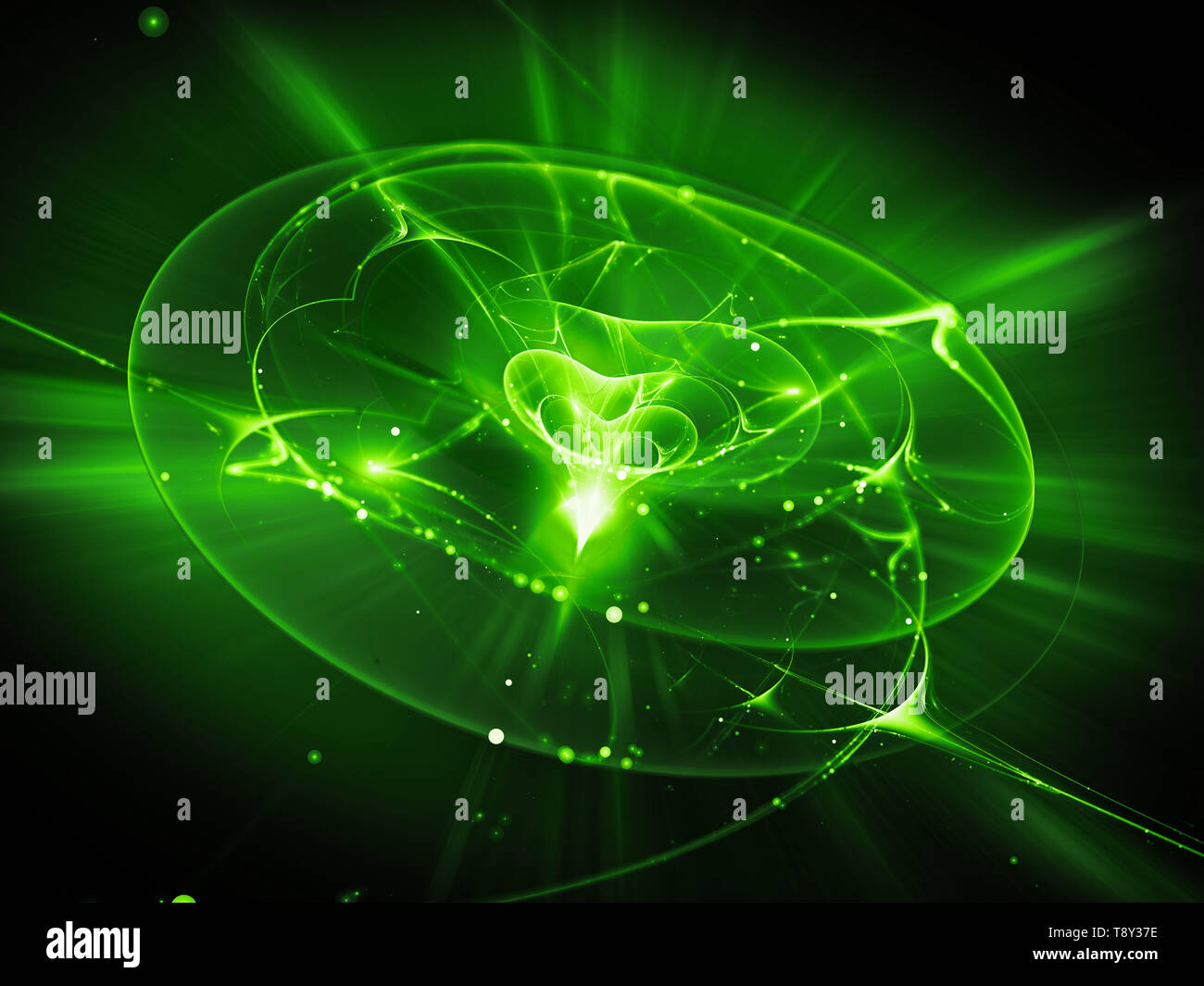 Grün leuchtende Energie im Weltraum, computer-generierte Zusammenfassung Hintergrund, 3D-Rendering Stockfoto