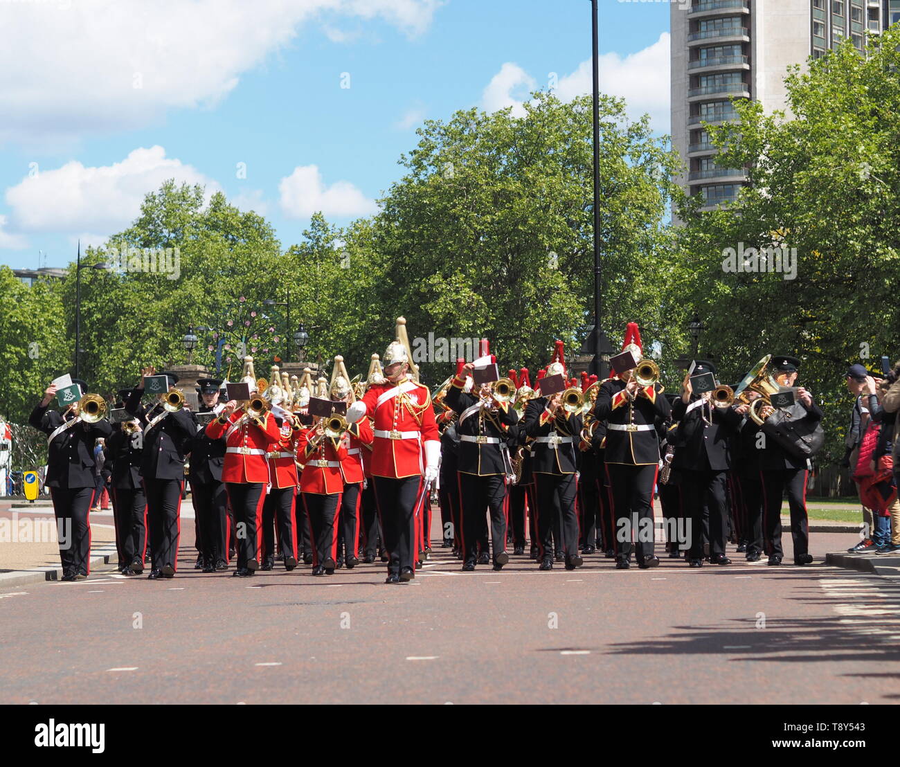 Kavallerie British Army Band spielen, nachdem 94. jährliche Parade der Kombinierten Kavallerie alten Genossen. Stockfoto