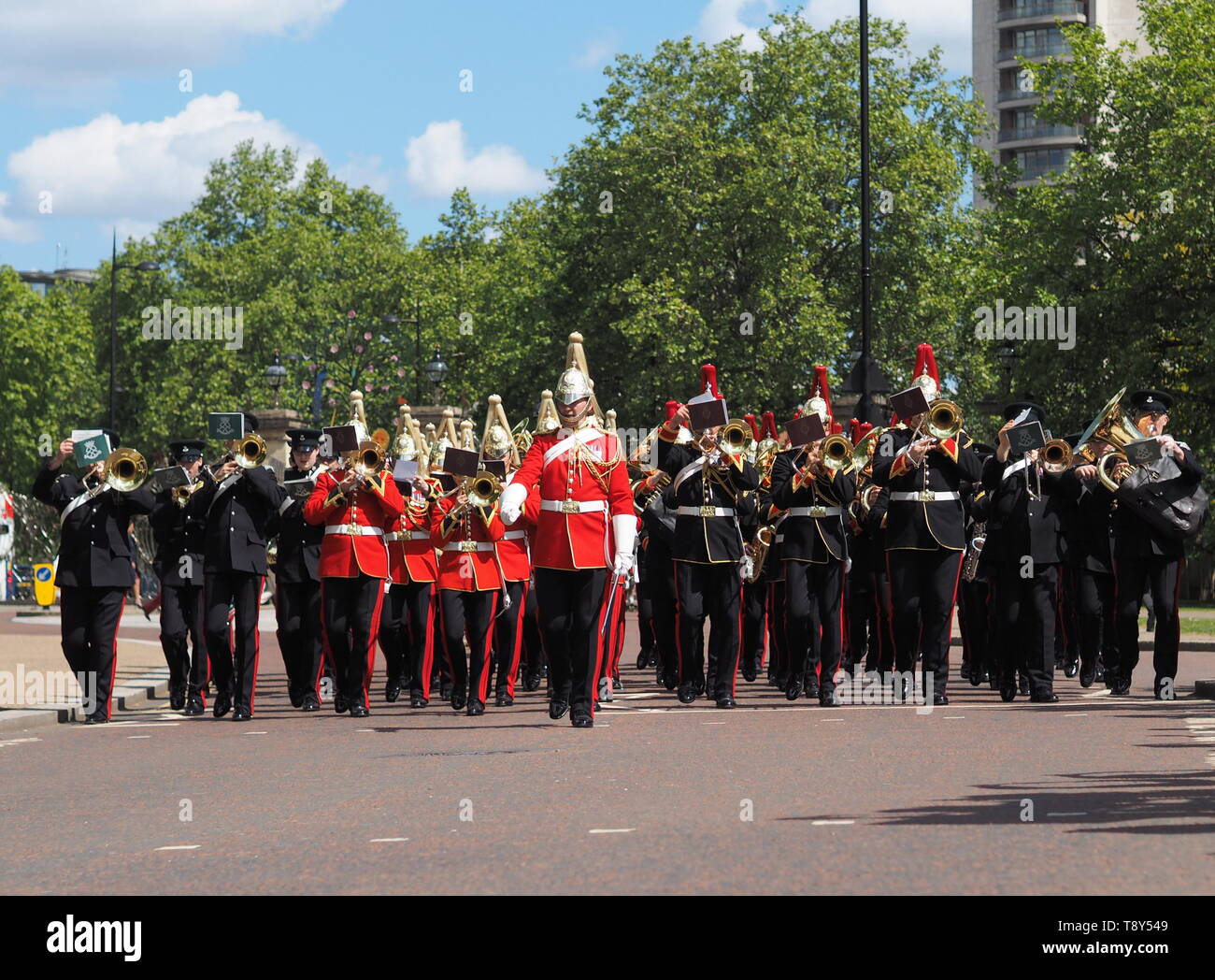 Kavallerie British Army Band spielen, nachdem 94. jährliche Parade der Kombinierten Kavallerie alten Genossen. Stockfoto