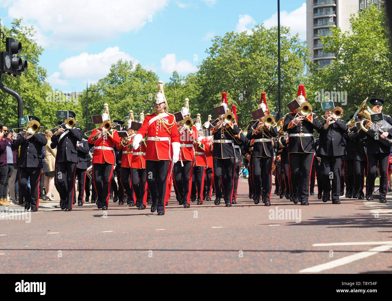 Kavallerie British Army Band spielen, nachdem 94. jährliche Parade der Kombinierten Kavallerie alten Genossen. Stockfoto