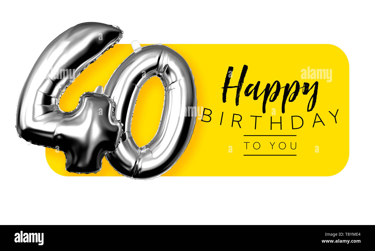 Happy 40th birthday gelb Gruß Hintergrund. 3D-Rendering Stockfoto