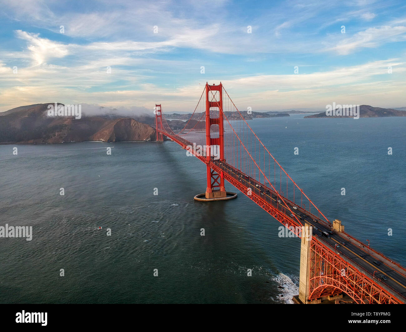 Luftaufnahme der Golden Gate Bridge in San Francisco Stockfoto