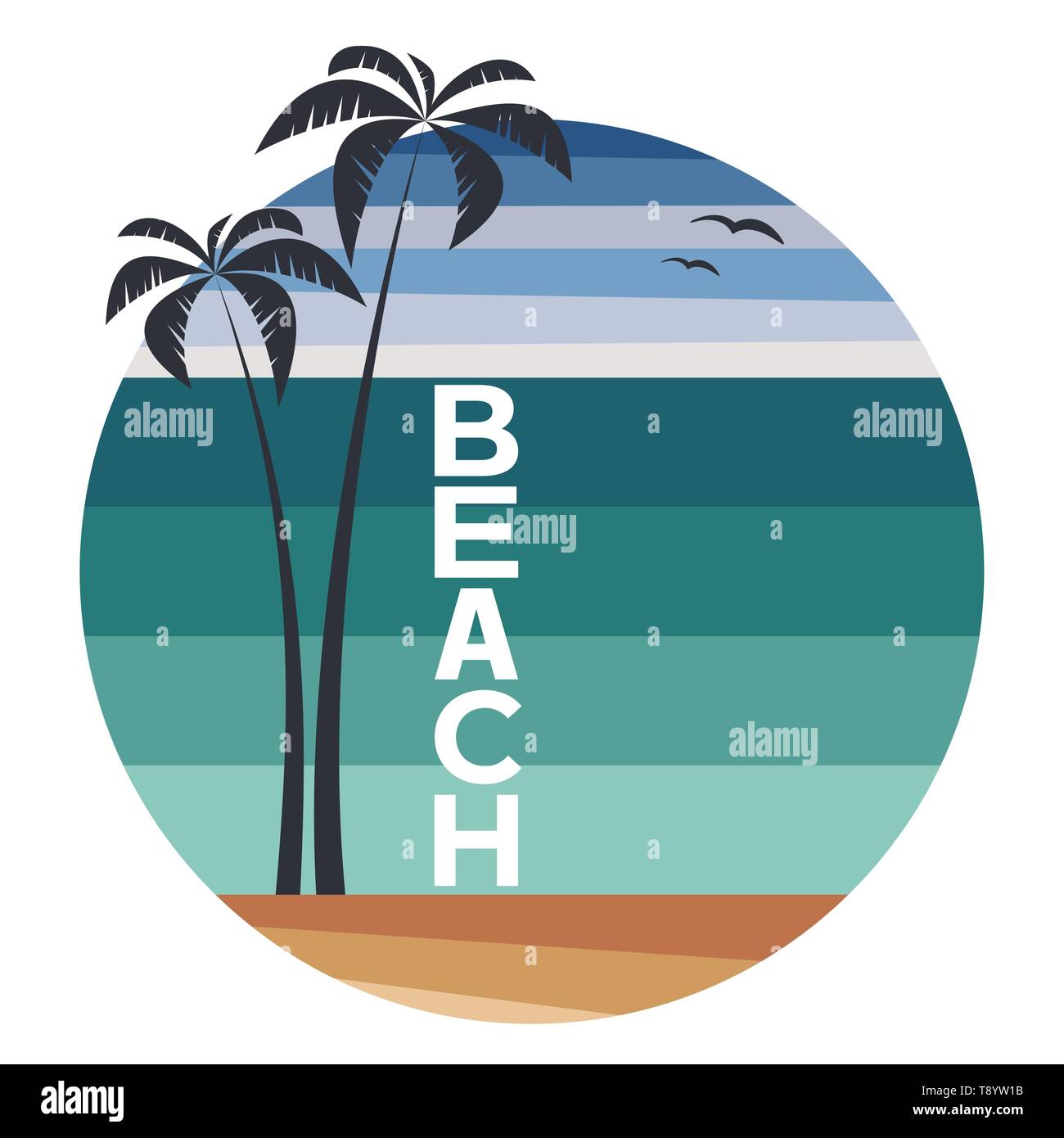 Sommer logo mit Palmen und Strand auf Kreis form template-Vector Illustration Stock Vektor