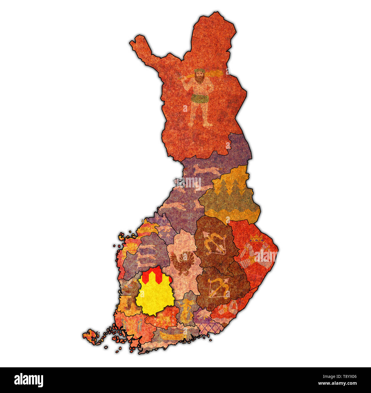 Gebiet von Pirkanmaa Region auf der Karte von administrativen Abteilungen der Finnland mit Freistellungspfad Stockfoto
