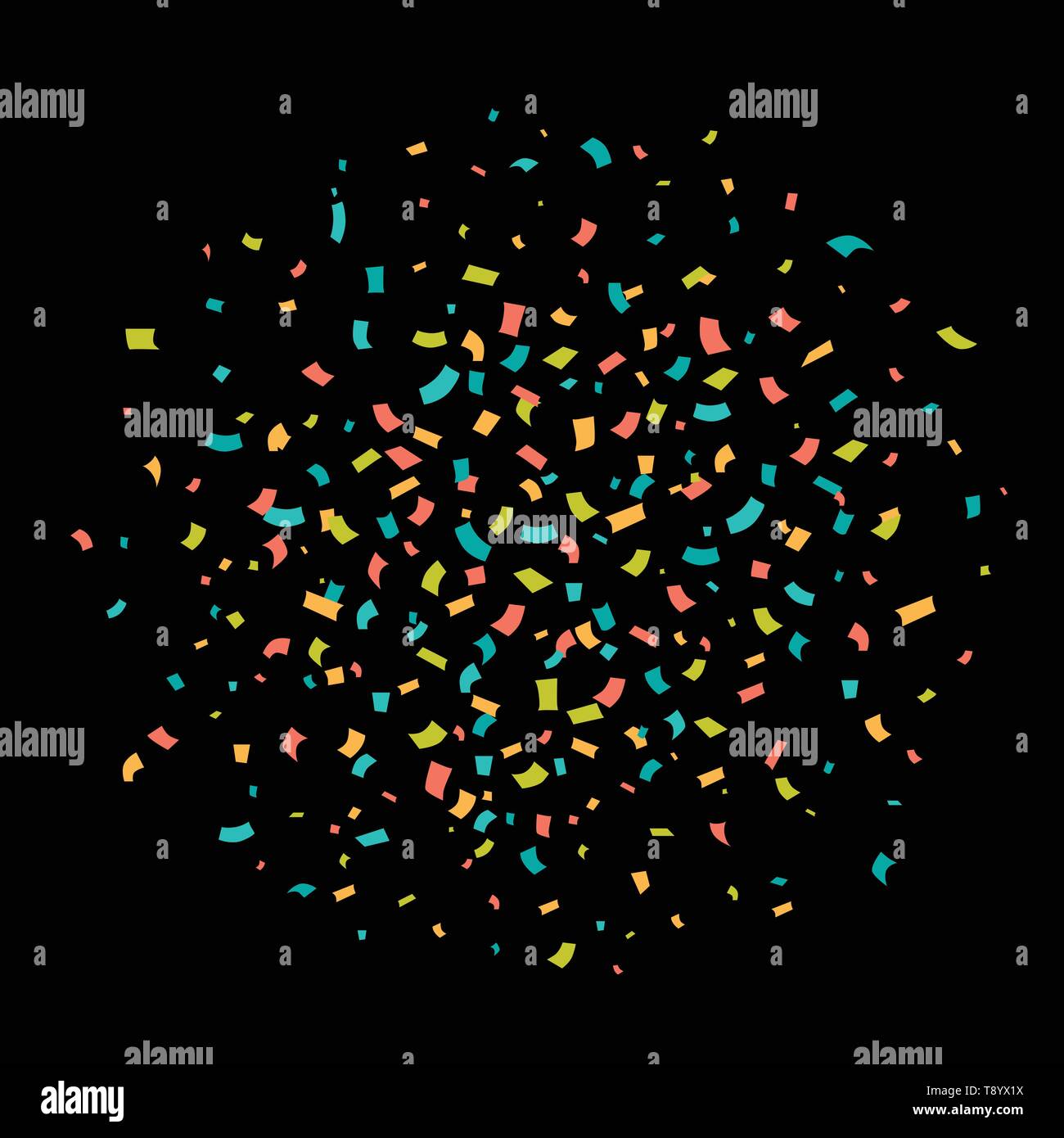 Der glänzende bunte Konfetti isolierte schwarze Hintergrund Stock Vektor