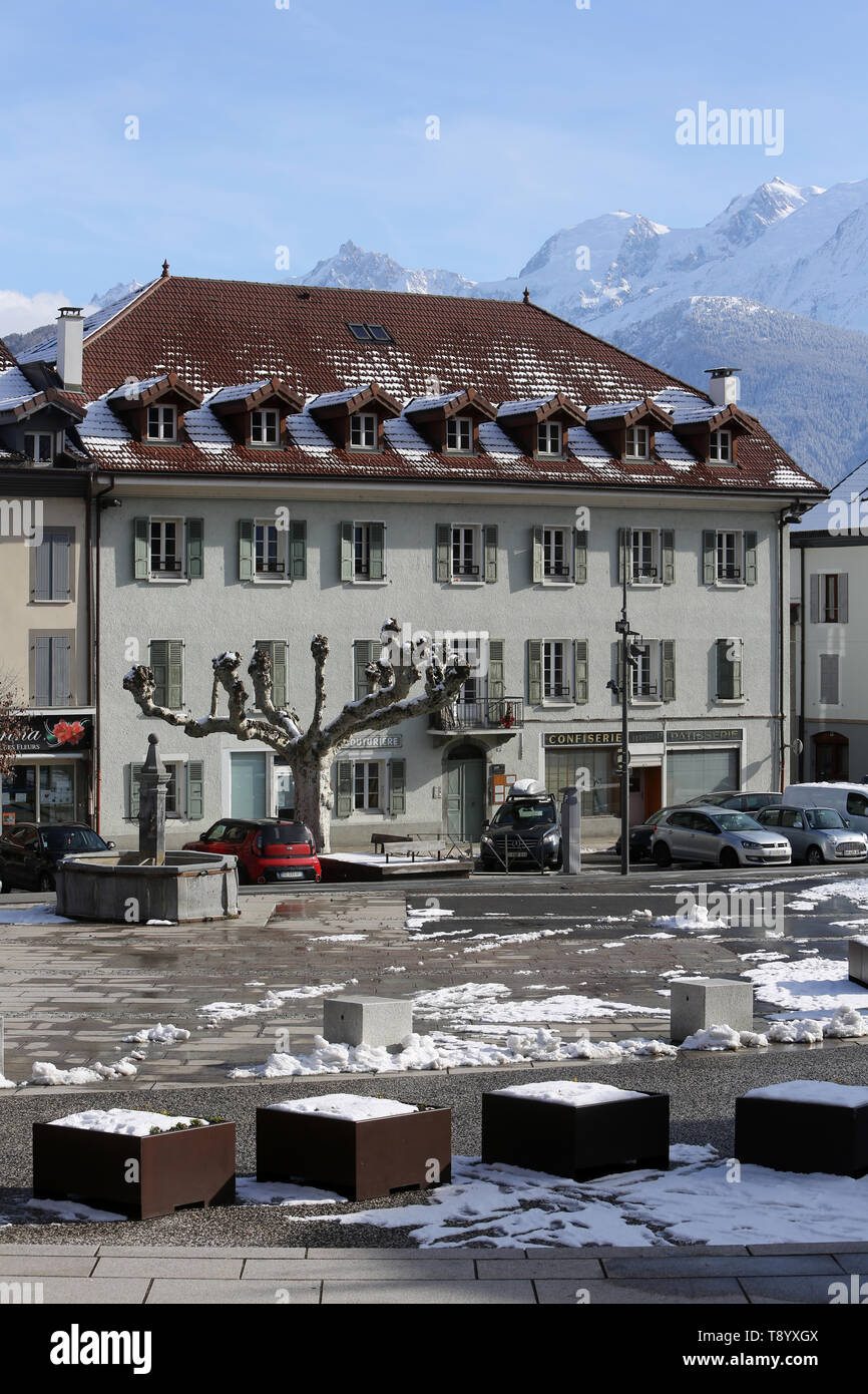 Centre-ville. Sallanches. /Downtown. Sallanches. Haute-Savoie. Frankreich. Stockfoto