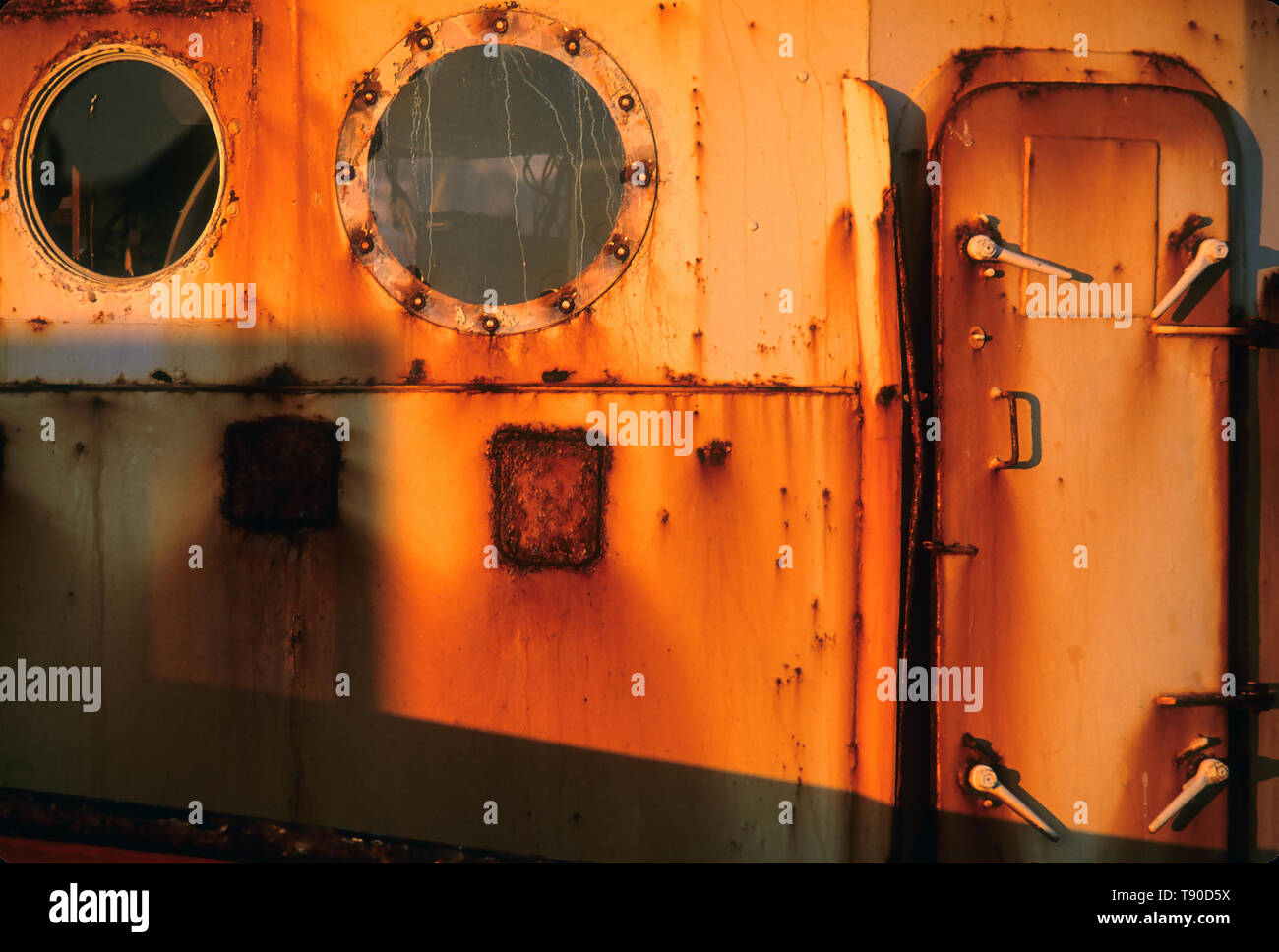 Die rostigen Kabine eines Fischtrawler in New Bedford, Massachusetts, USA Stockfoto
