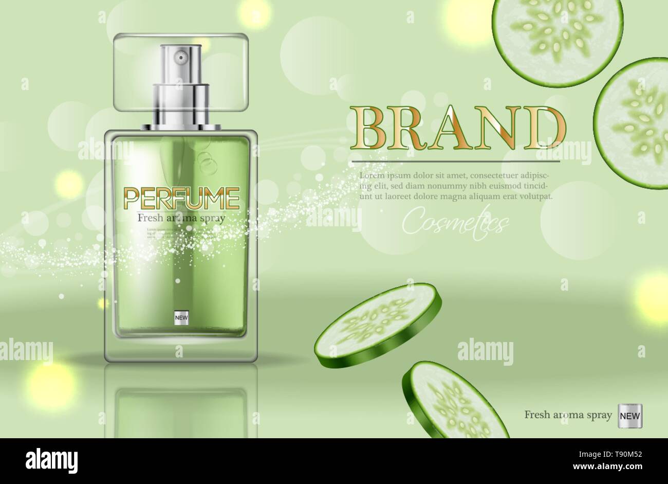 Parfümflasche Vektor realistisch. Produkt Verpackung mockup. Frische Gurke  grün Duft. 3d Vorlage Abbildung Stock-Vektorgrafik - Alamy