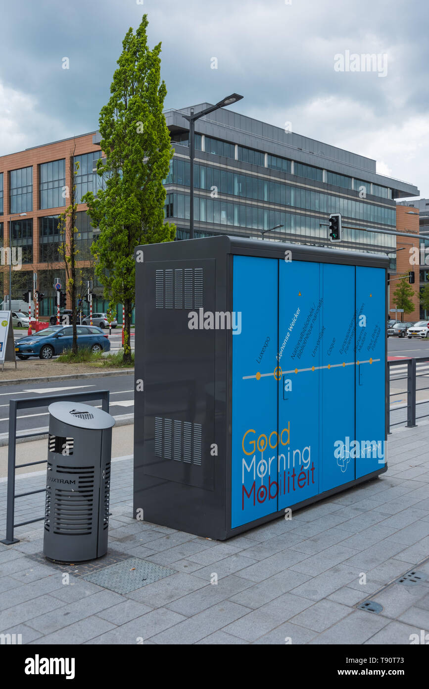 Stater Straßenbahn (Dt.: Städtische Straßenbahn) ist die Bahnlinie der luxemburgischen Hauptstadt Luxemburg, sterben bin 10 sterben. Dezember 2017 eröffnet wurde. D Stockfoto