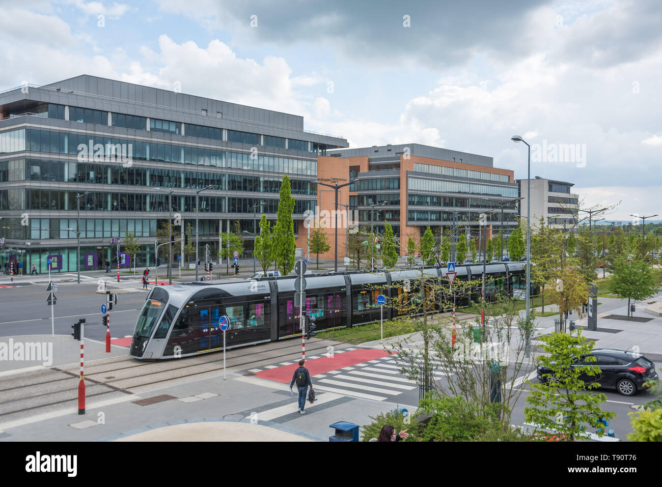 Stater Straßenbahn (Dt.: Städtische Straßenbahn) ist die Bahnlinie der luxemburgischen Hauptstadt Luxemburg, sterben bin 10 sterben. Dezember 2017 eröffnet wurde. D Stockfoto