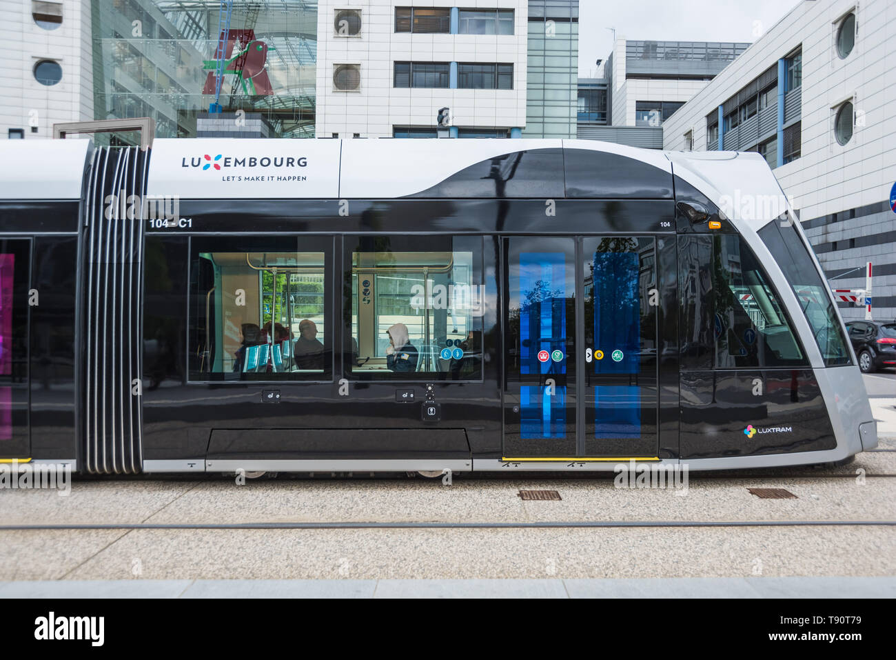 Stater Straßenbahn (Dt.: Städtische Straßenbahn) ist die Bahnlinie der luxemburgischen Hauptstadt Luxemburg, sterben bin 10 sterben. Dezember 2017 eröffnet wurde. D Stockfoto