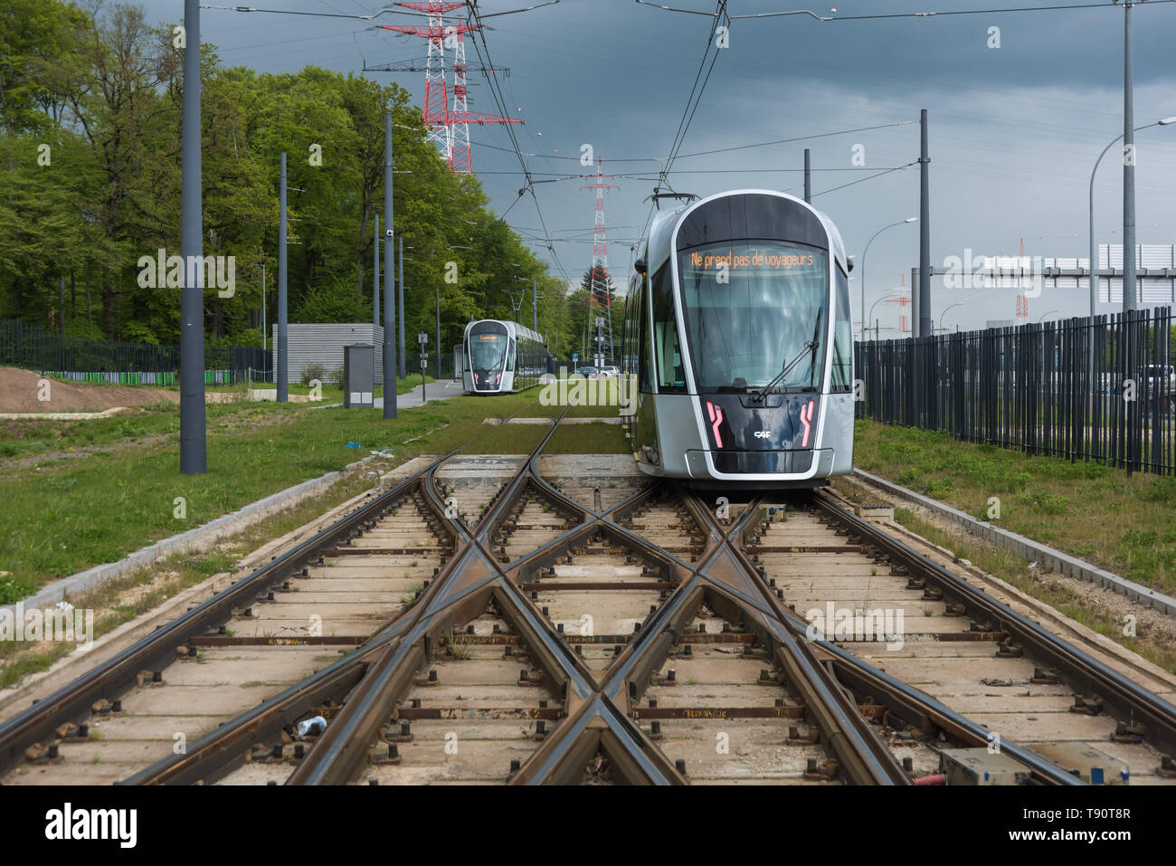 Stater Straßenbahn (Dt.: Städtische Straßenbahn) ist die Bahnlinie der luxemburgischen Hauptstadt Luxemburg, sterben bin 10 sterben. Dezember 2017 eröffnet wurde. D Stockfoto