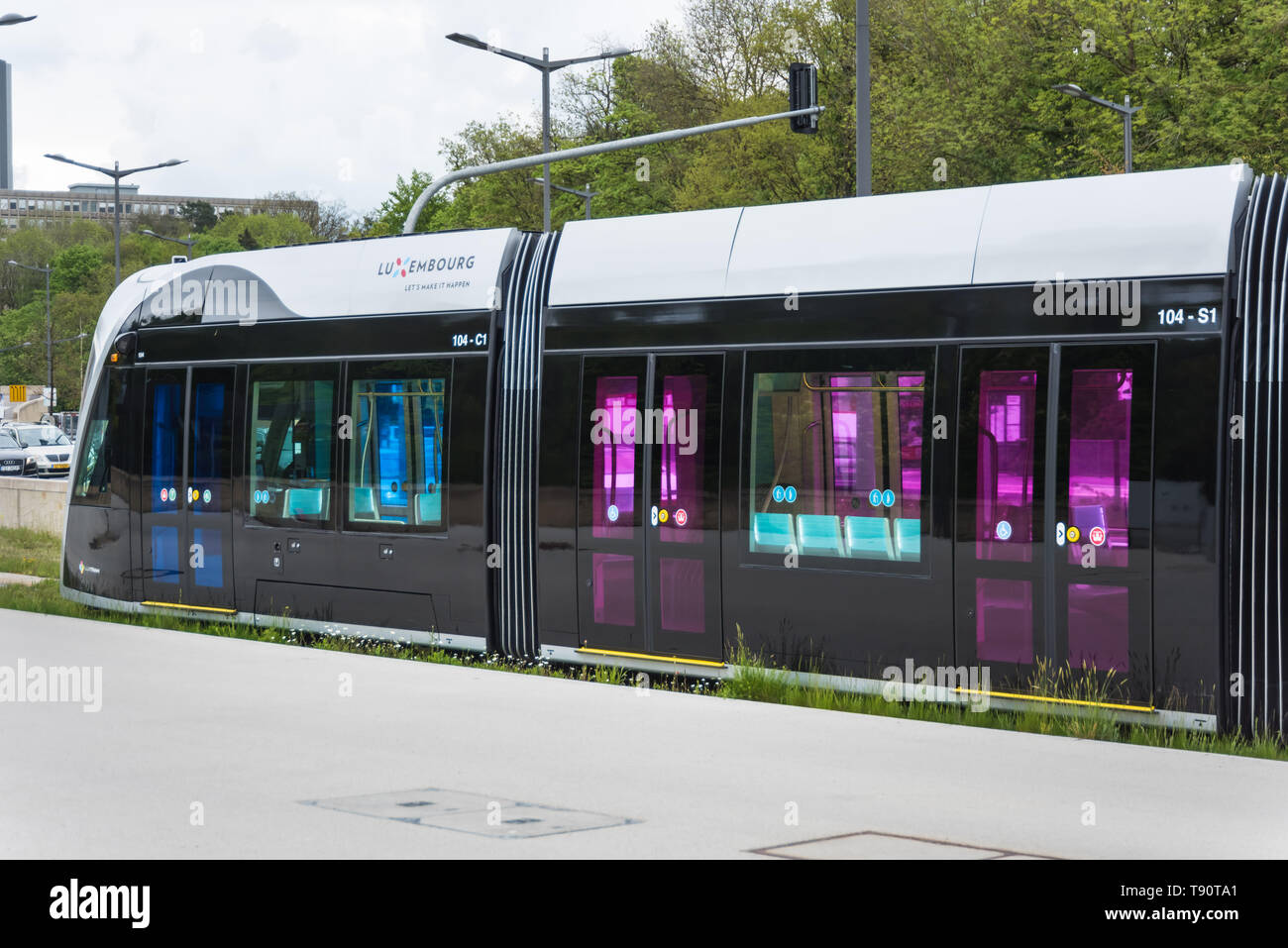 Stater Straßenbahn (Dt.: Städtische Straßenbahn) ist die Bahnlinie der luxemburgischen Hauptstadt Luxemburg, sterben bin 10 sterben. Dezember 2017 eröffnet wurde. D Stockfoto