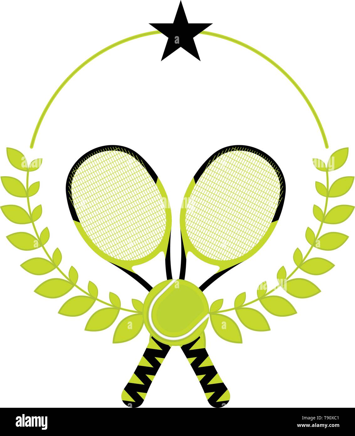 Tennis Emblem mit Schläger und einem Lorbeerkranz Stock Vektor