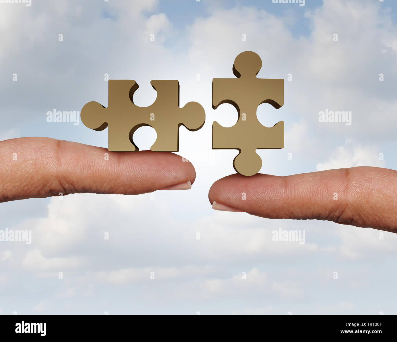 Versuchen, ein Puzzle als zwei Teile miteinander verbinden insgesamt als eine kooperative Geschäftsbeziehung in Form zu verbinden. Stockfoto