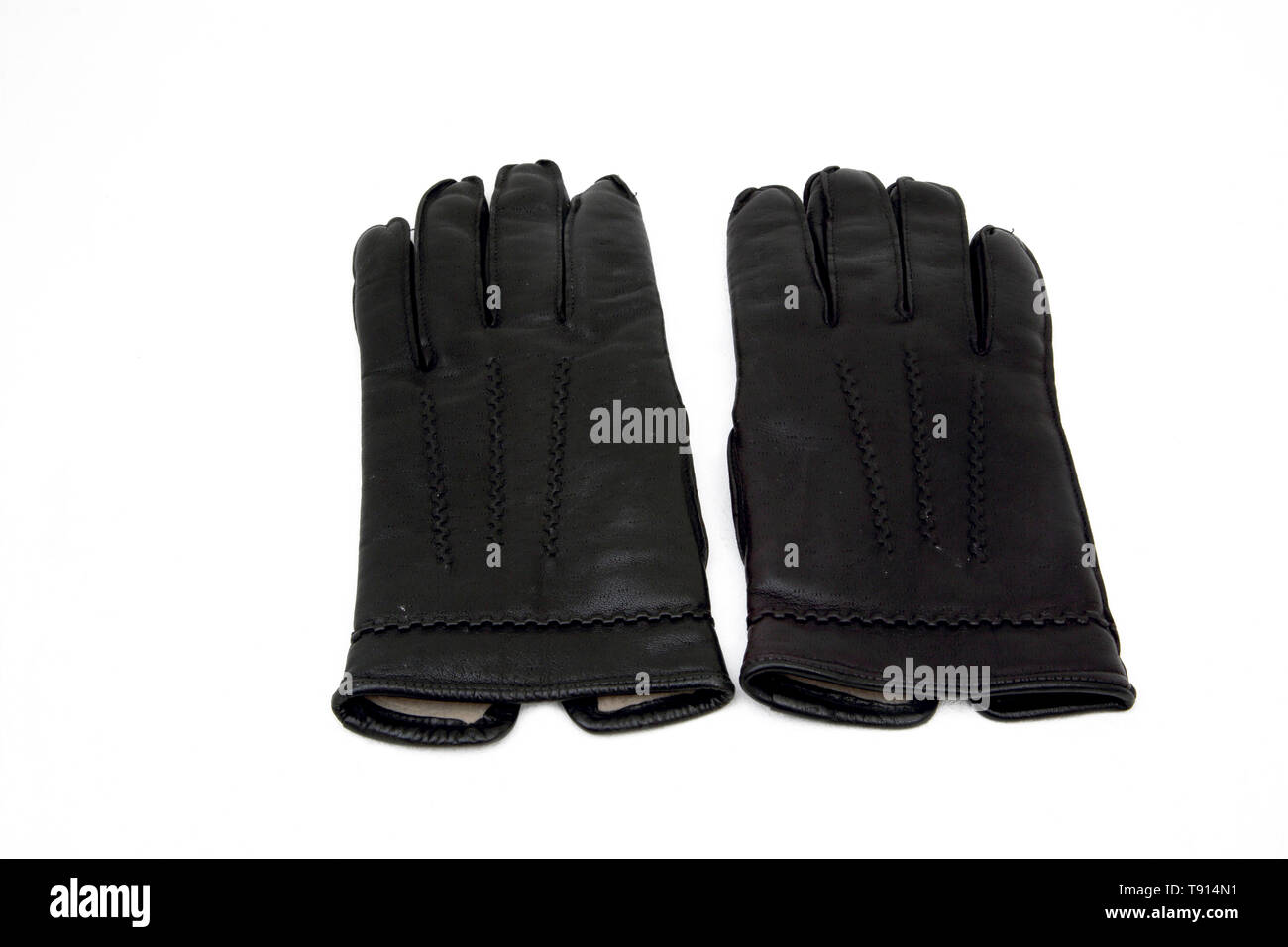 Ein Paar Herren schwarz Leder Handschuhe mit Fleece Stockfoto