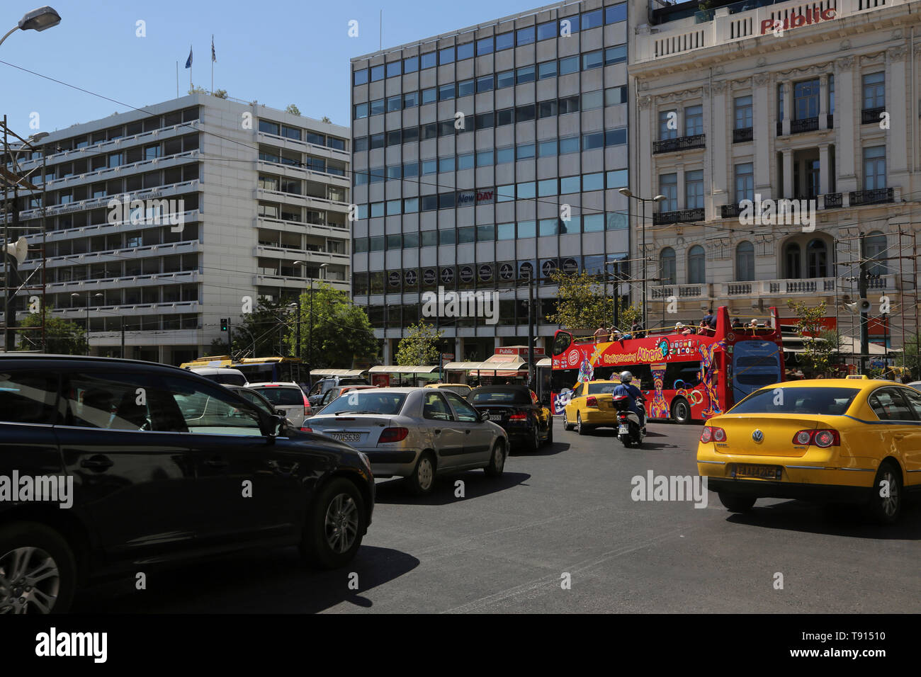 Athen Griechenland Tour Bus im Stau Stockfoto