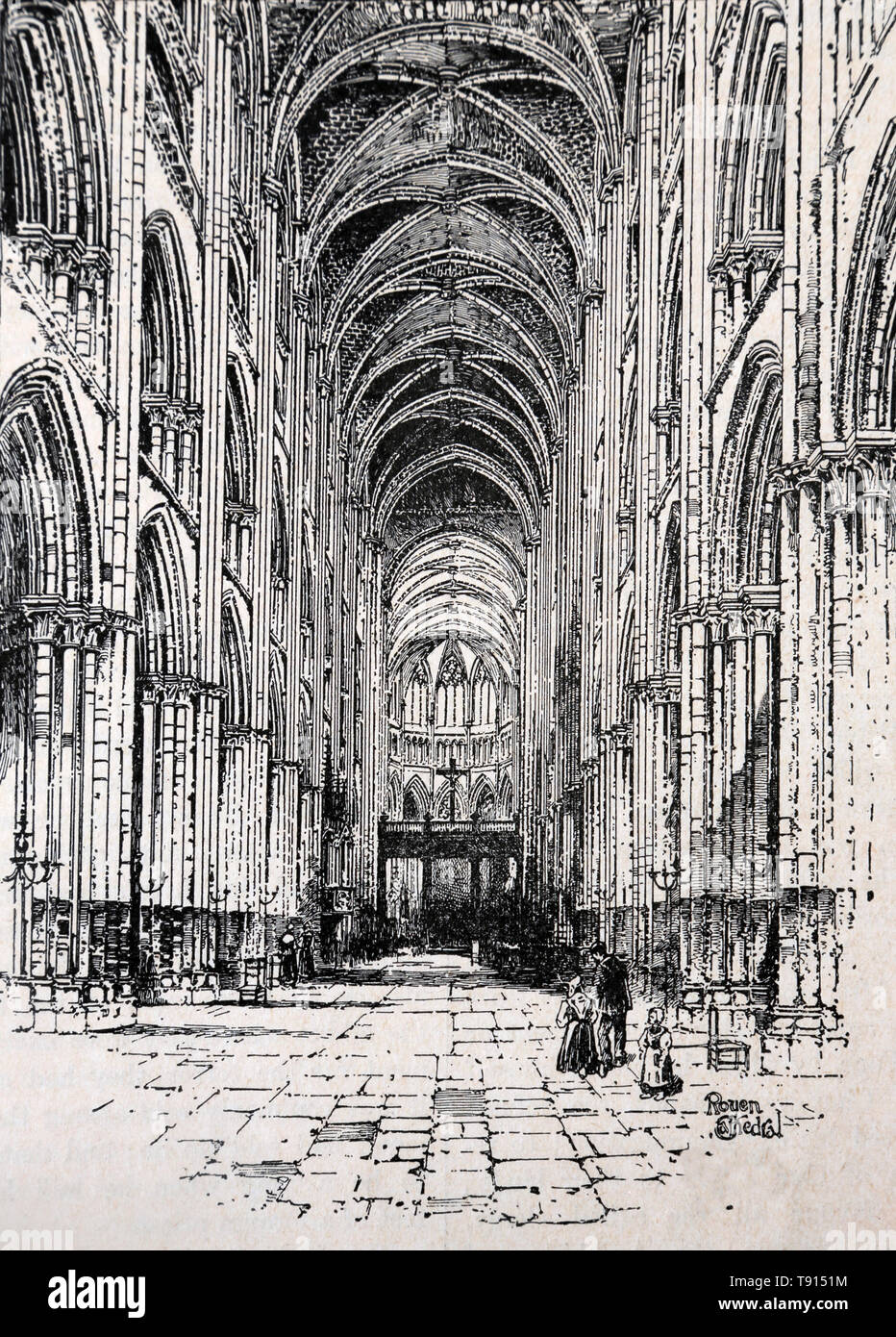 Abbildung der Innenraum die Kathedrale von Rouen 1211 A.D aus der Geschichte des Buches Cassell von England Stockfoto