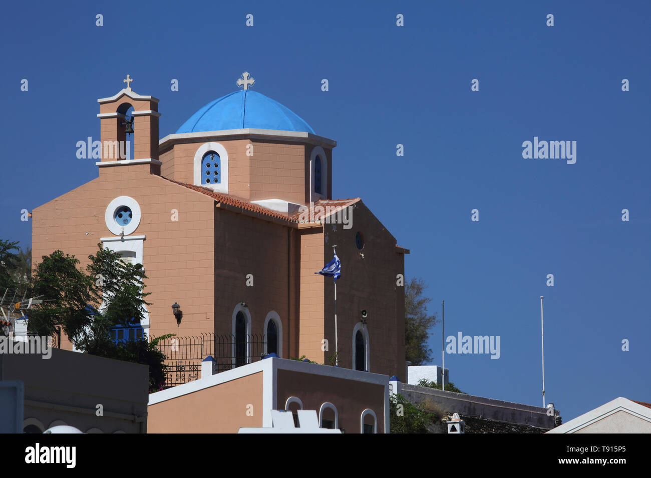 Port Korissia Kea Insel Griechenland griechisch-orthodoxe Kirche der Heiligen Triniy Stockfoto