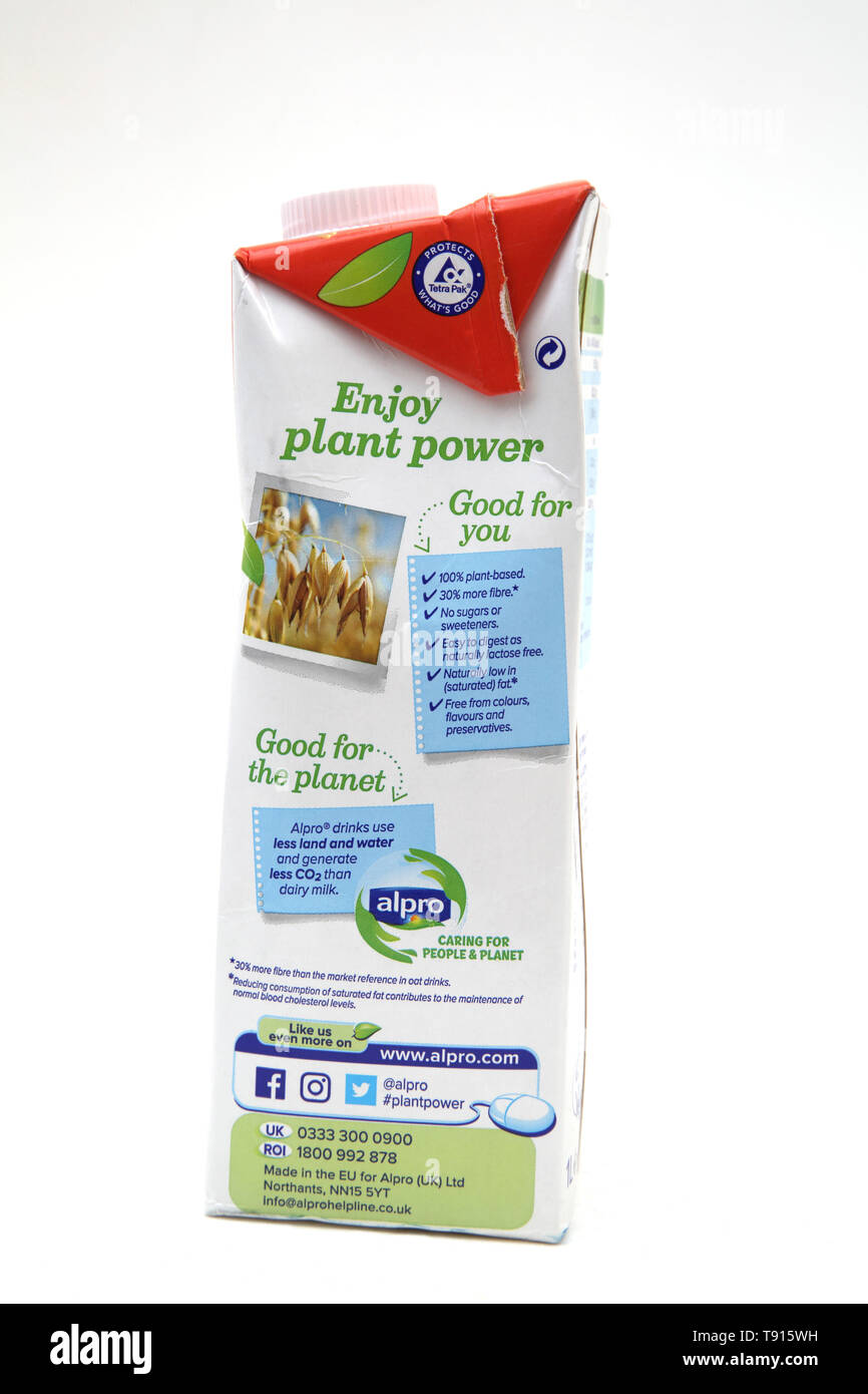 Vegan Alpro Oat ungezuckerte Laktosefreie Milch Alternative Stockfoto