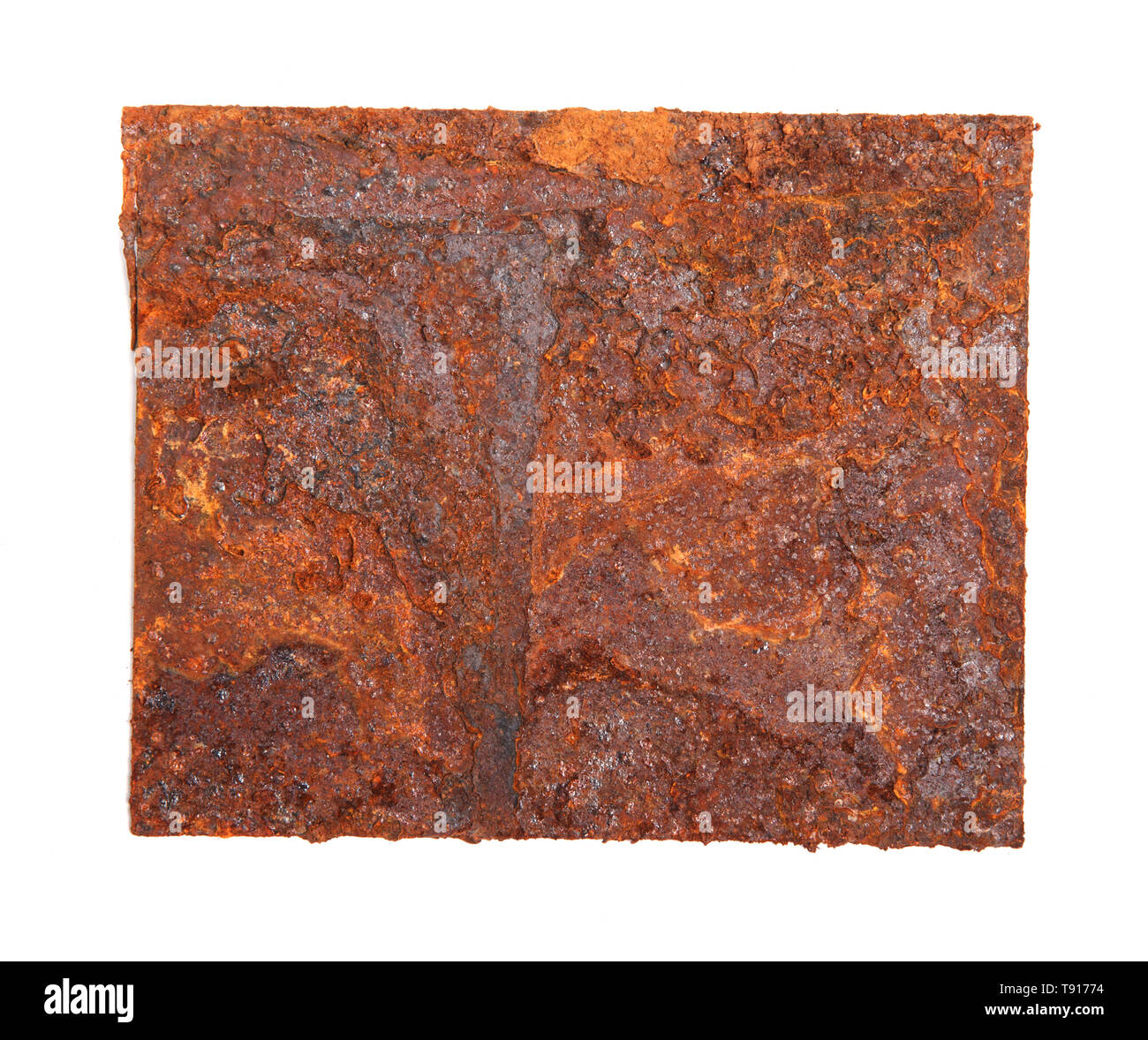 Ein Stück rostiges Metall isoliert auf einem weißen Stockfoto