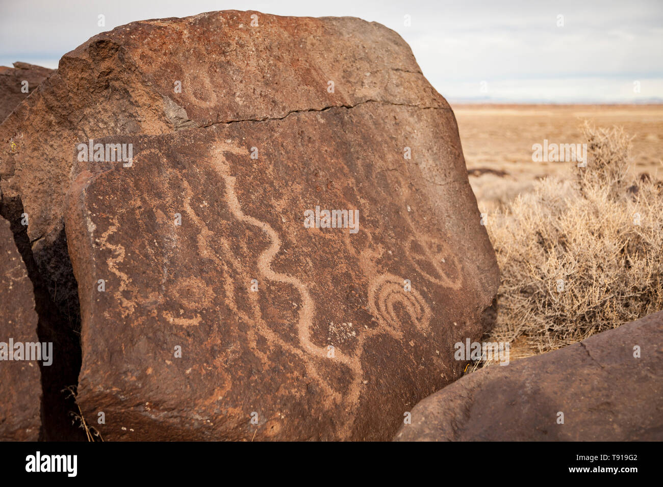 Petroglyphen geschnitzt in Rock. Grimes Point, Nevada, USA Stockfoto