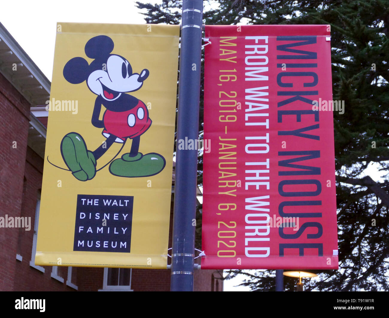 San Francisco, Usa. 14 Mai, 2019. Das Plakat Vor Dem Walt Disney Familie  Museum Bezieht Sich Auf Die Ausstellung 'Mickey Maus: Von Walt Zur Welt".  Das Museum Ehrt Die 90 Jahre Alte